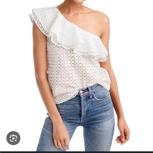 J Crew one shoulder white ruffle top